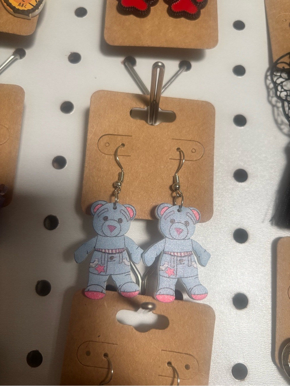 Blue Teddy Earrings - Cute Pink Accent Toy Jewelry